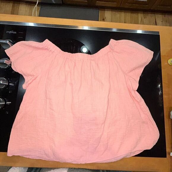 Rebecca Taylor babydoll cropped shirt flutter sleeves gauze like material pink s - Picture 2 of 7